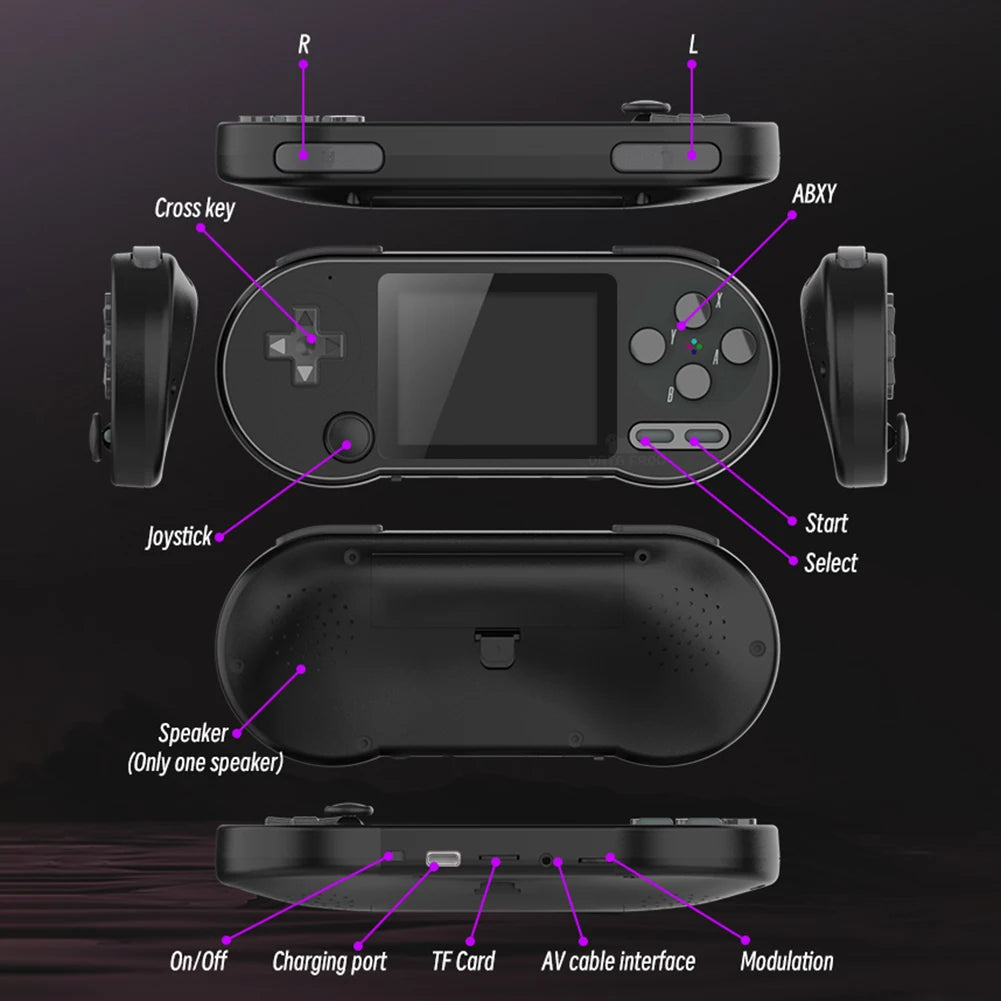 3 Inch Mini Handheld Game Console Comfortable Grip Classic Game Console Player Type-C Charging HD IPS Screen Home Entertainment